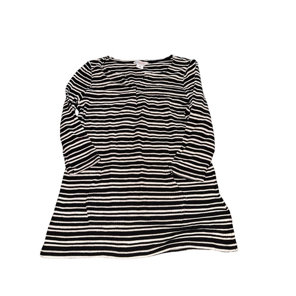Liz Claiborne Sport Dress Black White Striped Long Sleeve Casual Womens Medium - Picture 1 of 4